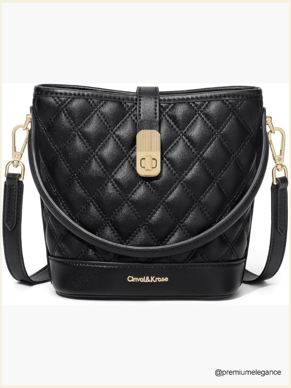 Faux Leather Bucket Crossbody Bag with Gold Hardware